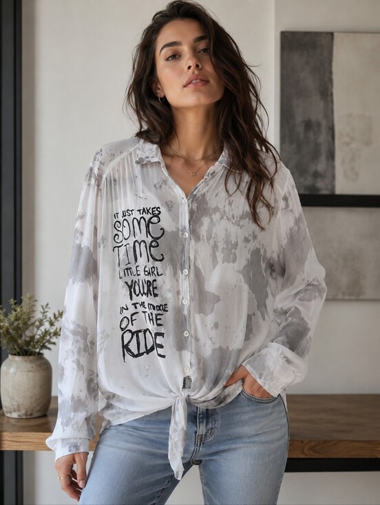 Femme Fatale Tops - Femme Fatale | Made in Italy Silk Blend  Tie-Dye Button-Up Blouse, OS